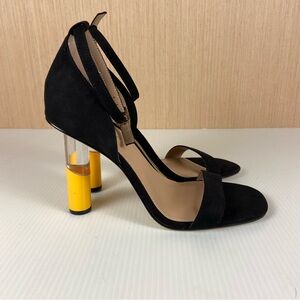 BCBGeneration Black Suede Lucite Yellow Heel Sandals Size 9